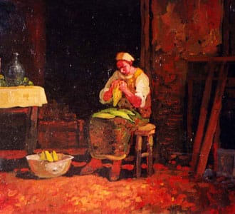 Mujeres pelando choclo
