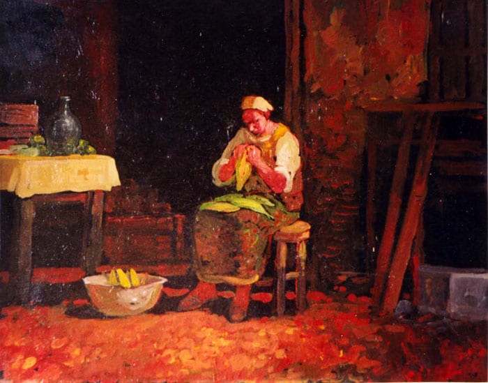 Mujeres pelando choclo