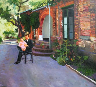 Fader con su hija en el jardin