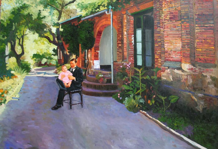 Fader con su hija en el jardin