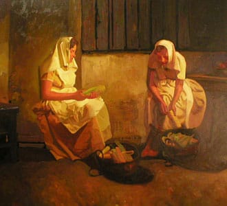 Mujeres pelando choclo