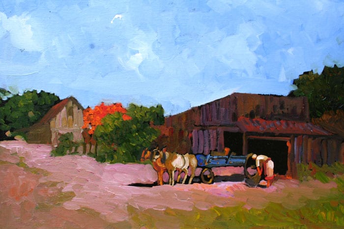 Campesina en el galpon